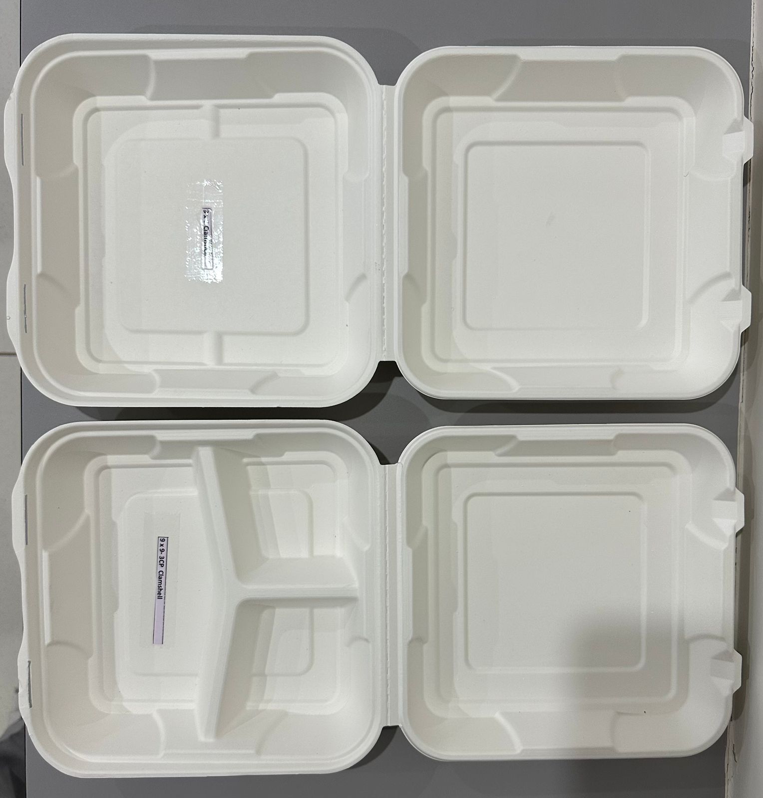 Sugarcane Bagasse 3 Compartment Clamshell Food Box