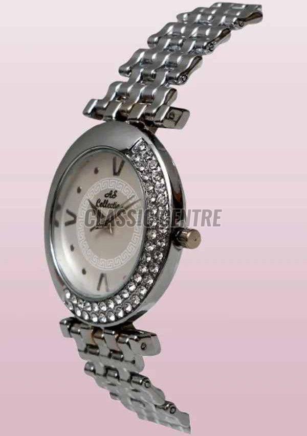 Silver One Sided Diamond Analog Watch For Women