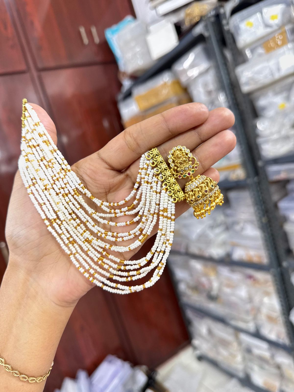 Ladies Multi-Layered Artificial Pearl Earchain Set