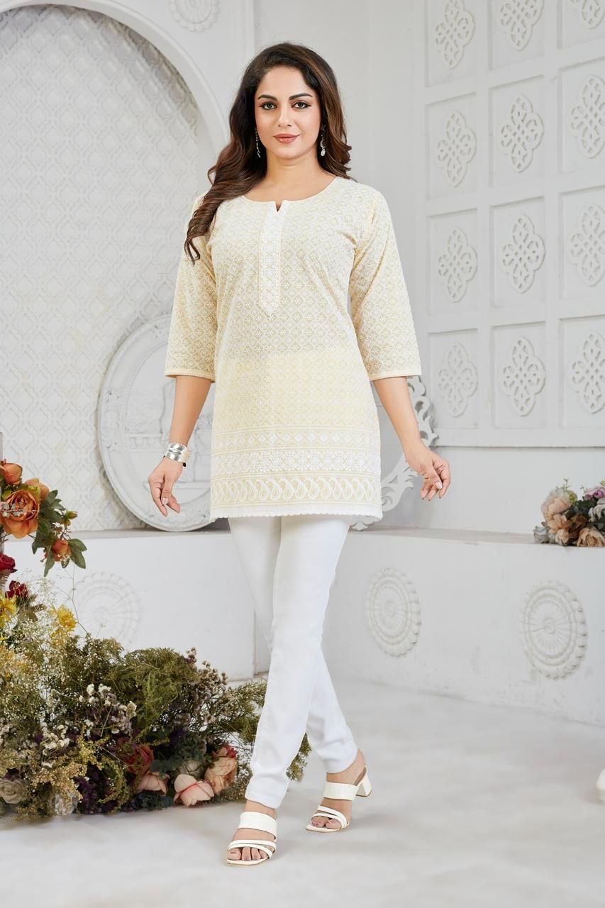 Ladies Cotton Embroidered Short Kurti