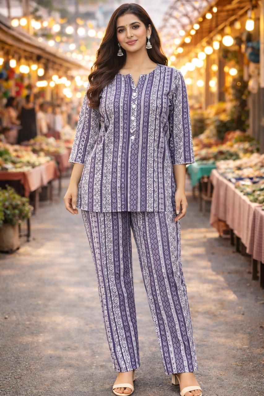 Ladies Pure Cotton Printed Co-ord Set