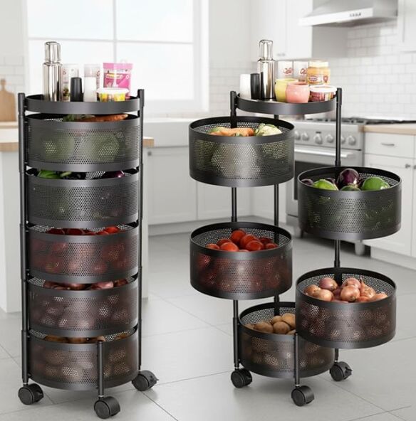 Metal Round Kitchen Rotating Trolley