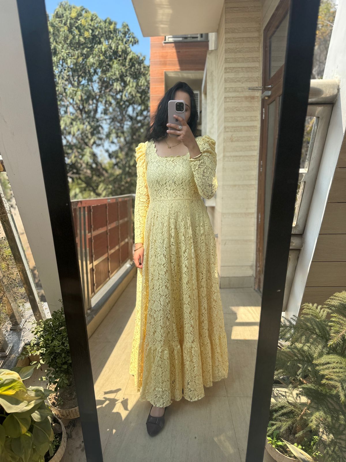 Cotton Lemon Yellow Long Gown