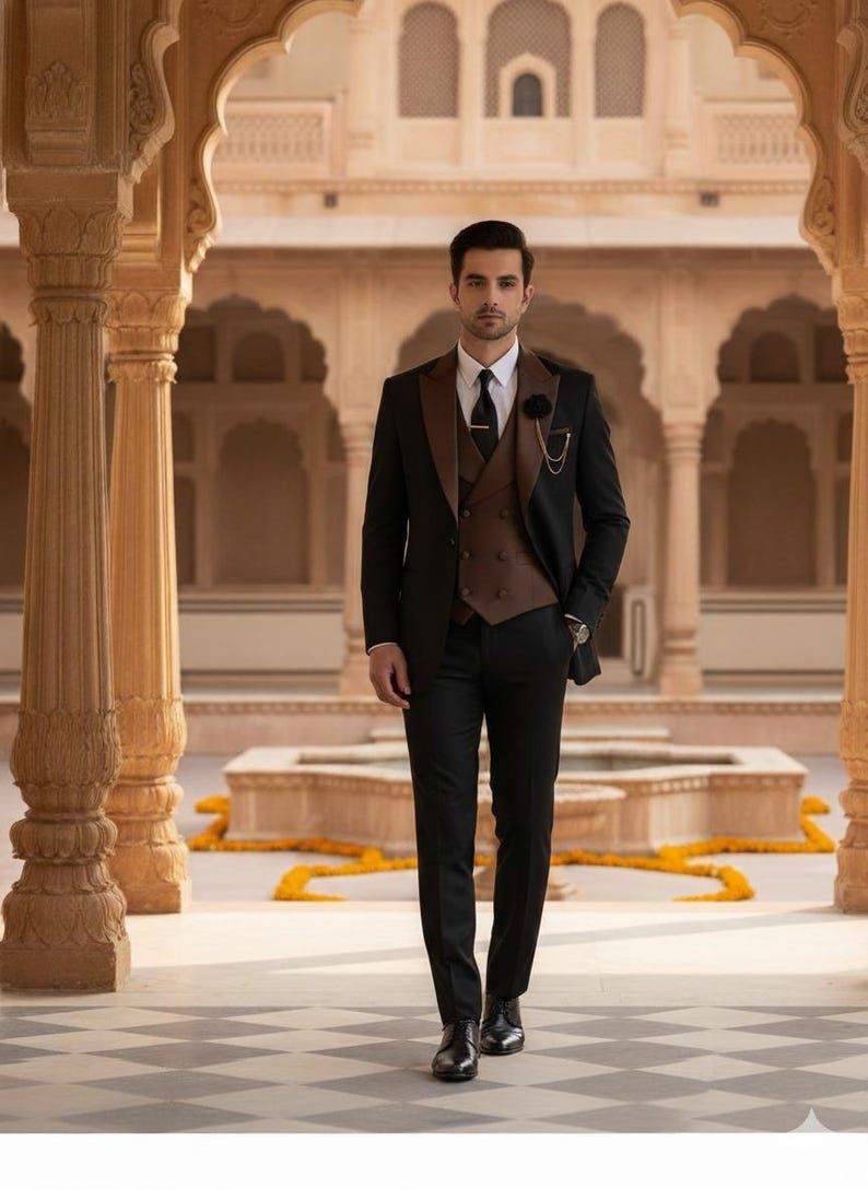 Mens Black 3 Piece Wedding Formal Suit