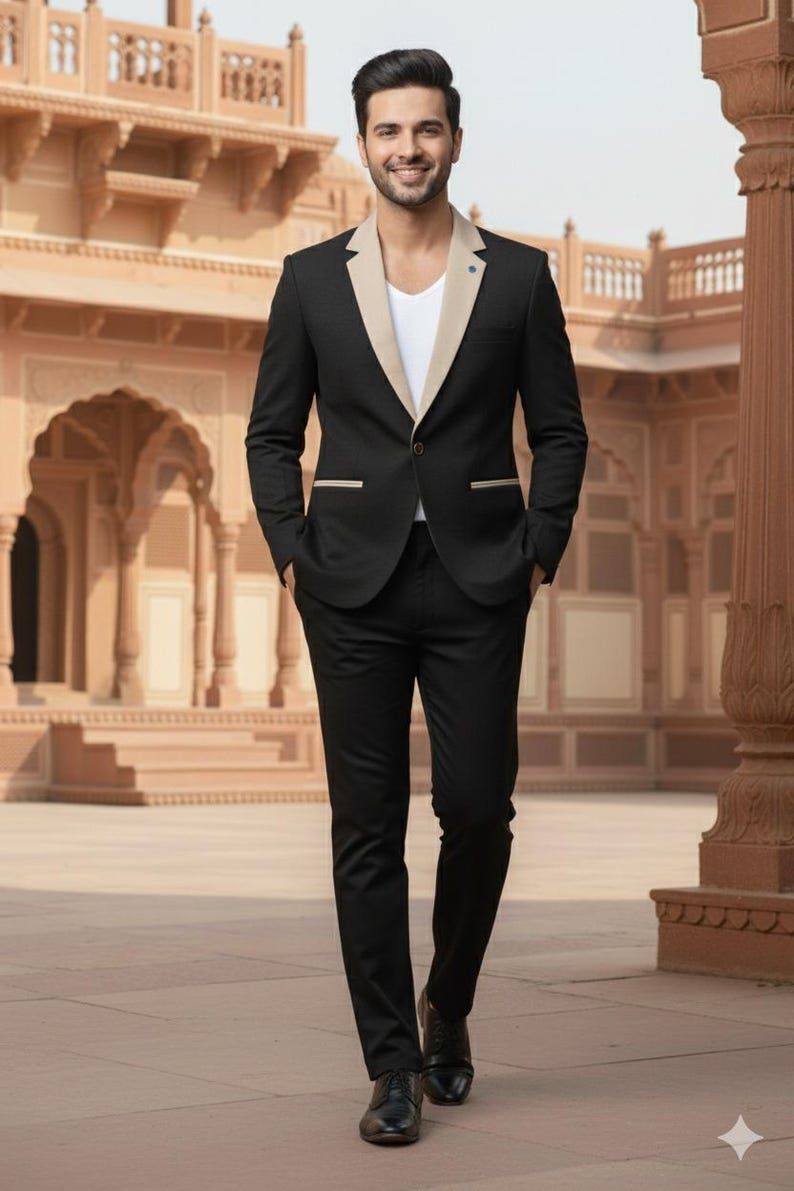 Mens Black Slim Fit Party Wear Blazer