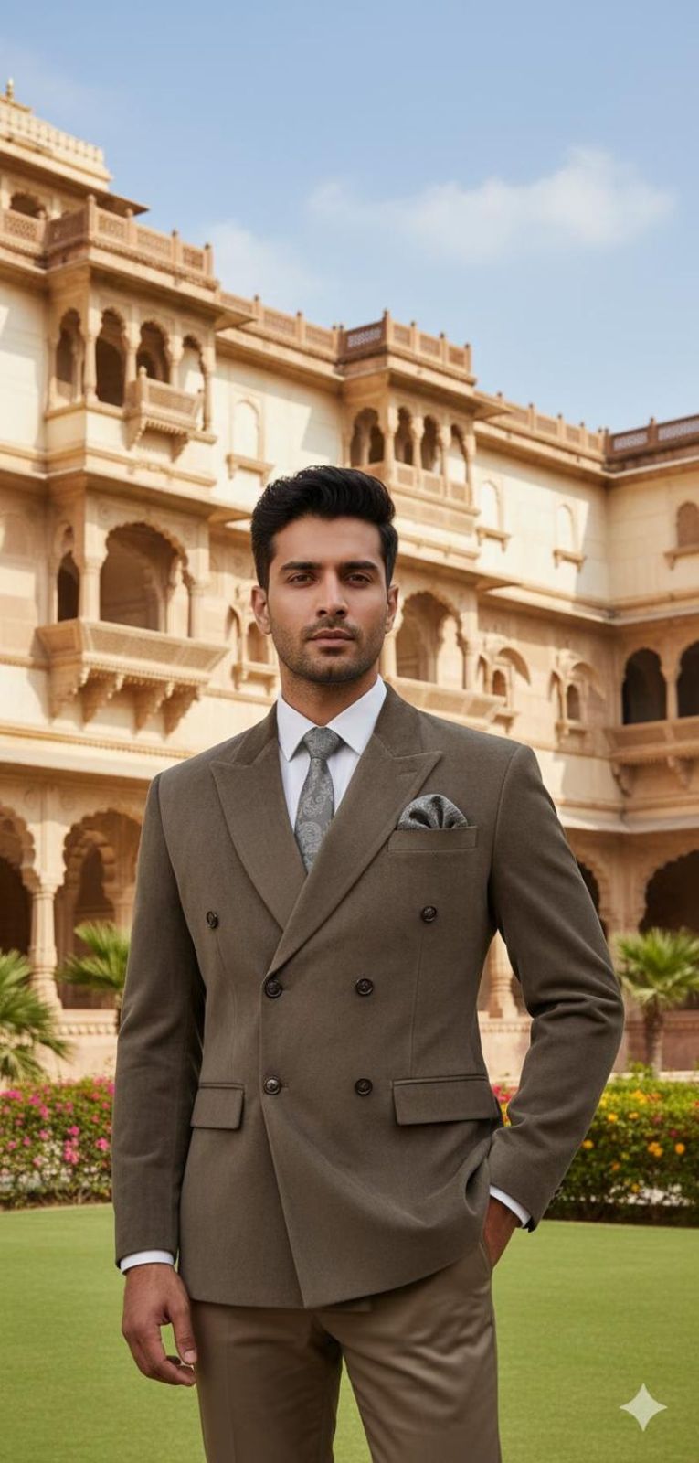 Mens Brown Slim Fit Double Breasted Suit