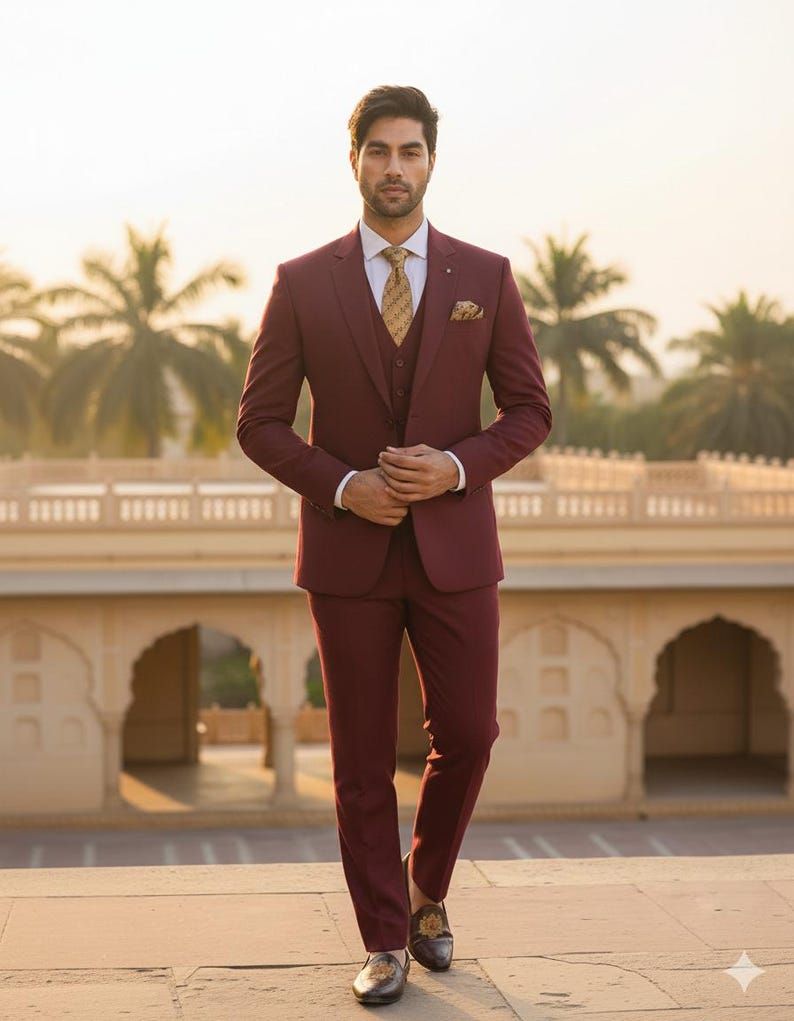Mens Burgundy Classic Slim Fit Suit