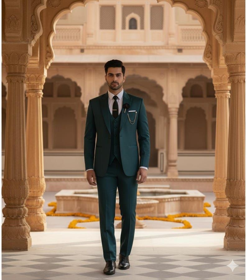 Mens Green 3 Piece Formal Business Suit