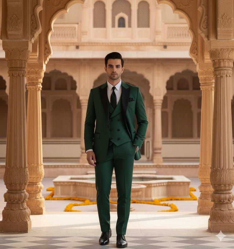 Mens Green 3 Piece Wedding Party Suit