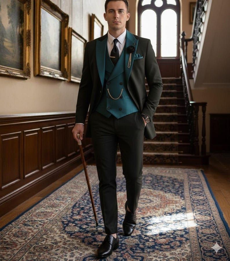 Mens Green Slim Fit Tuxedo Suit