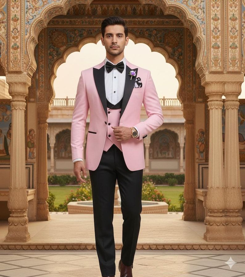 Mens Pink Elegant Slim Fit Tuxedo Suit