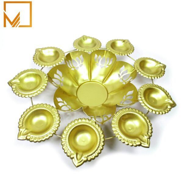 12 Inch Floral Cutout Golden Brass Urli Diya