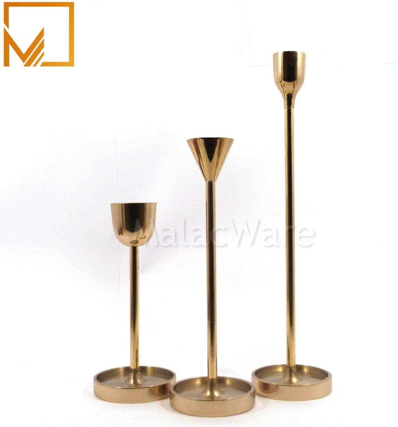 3 Brass Taper Candle Holder Set