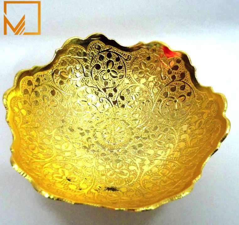 Floral Wave Pattern Golden Brass Bowl