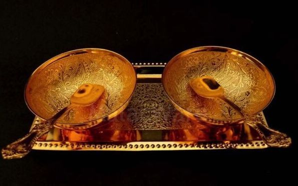 Golden Brass Embossed Bowl Set