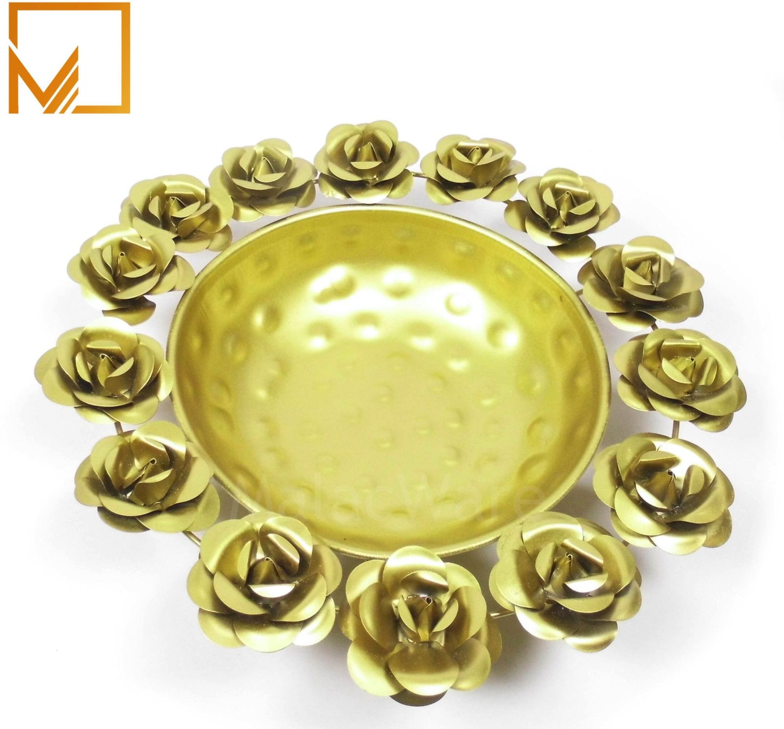 Golden Rose Flower Metal Decorative Urli Bowl