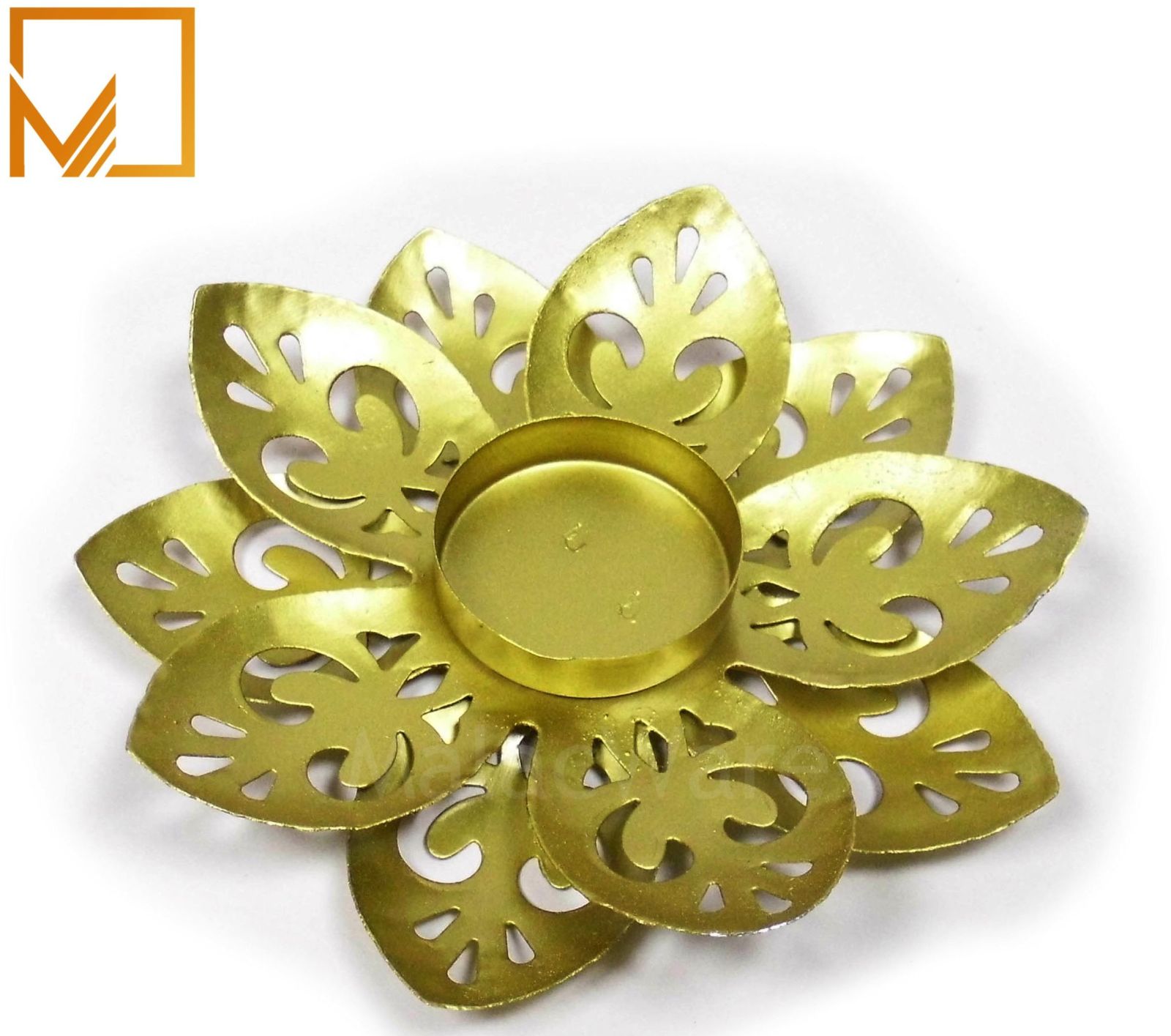 Premium Golden Floral Cut Metal Tea Light Holder