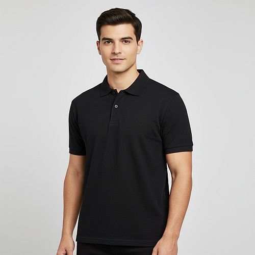 Mens Black Cotton Polo T-Shirt