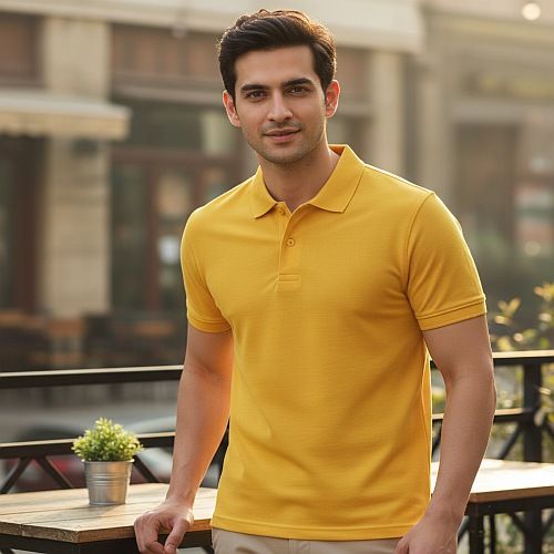 Mens Yellow Cotton Polo T-Shirt