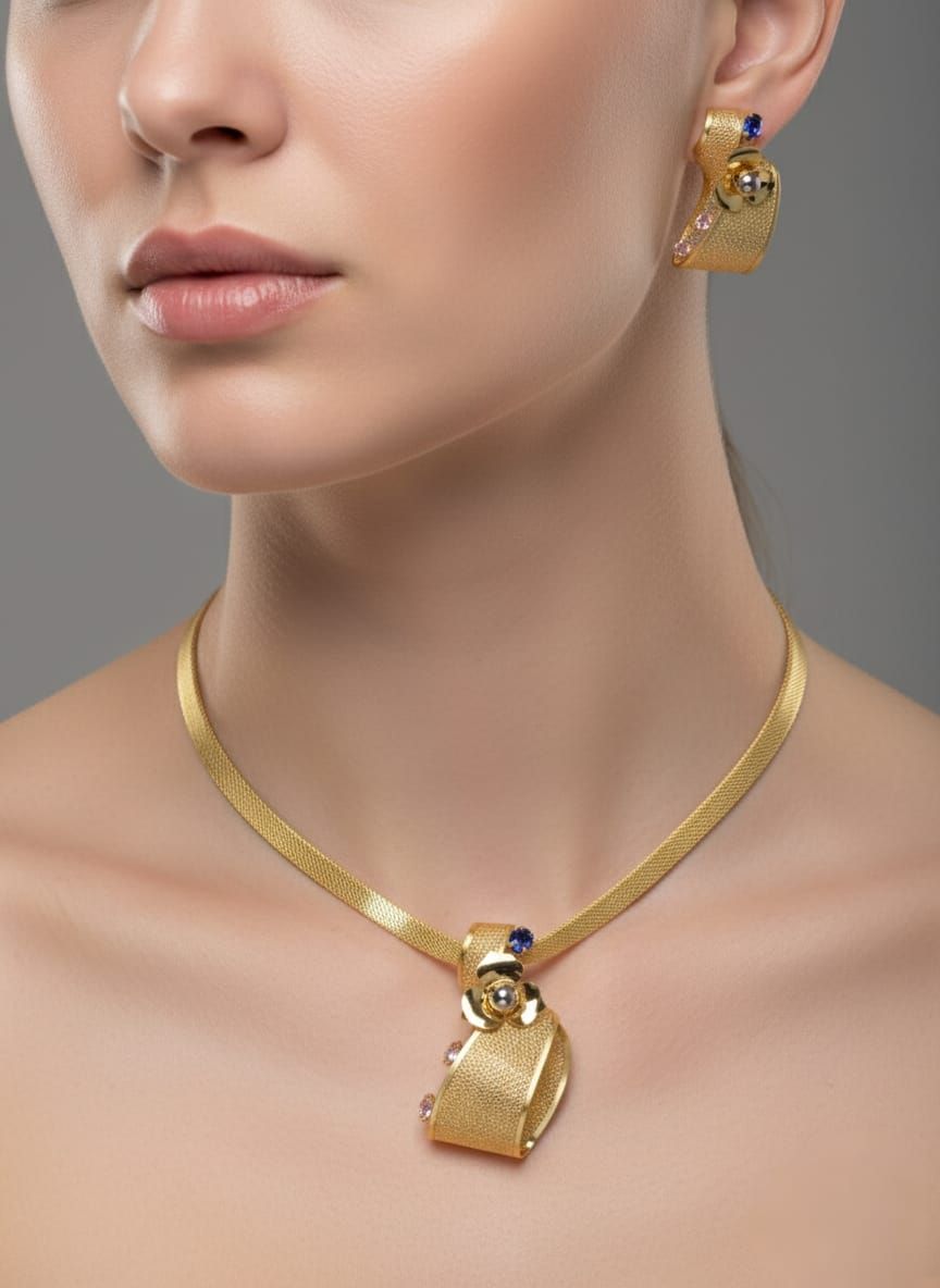 Artificial Gold Mesh Pendent Necklace Set
