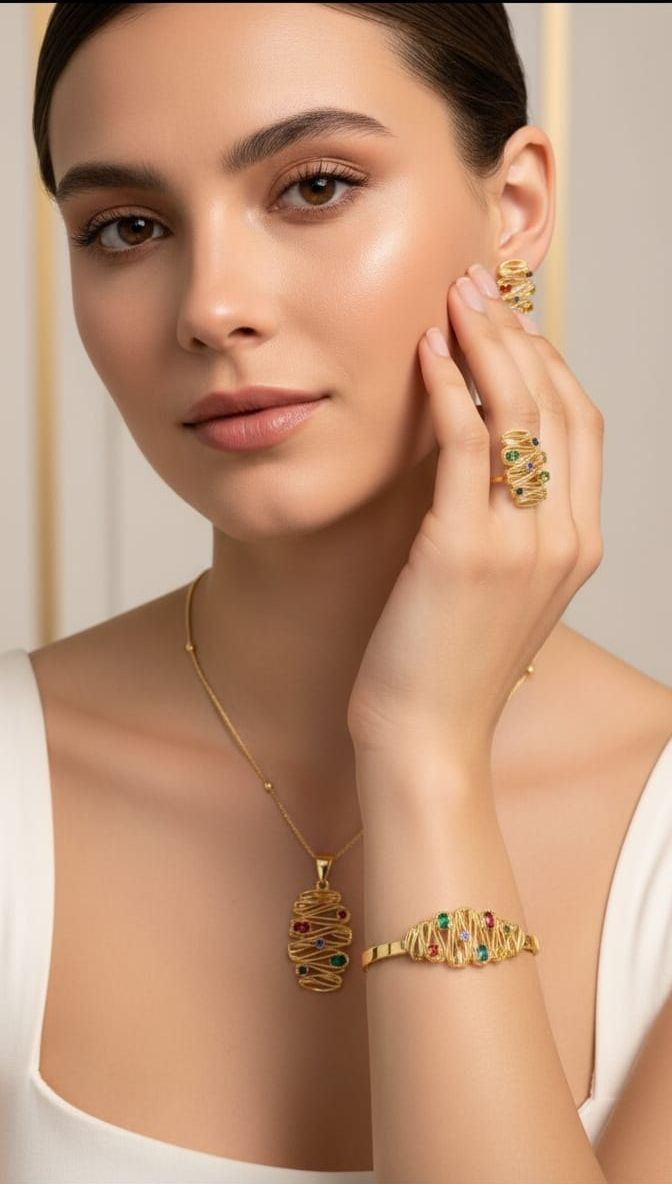 Artificial Multi Stone Cluster Pendant Set