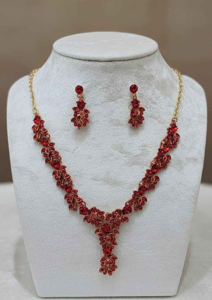 Beautiful Maroon Austrian Crystal Necklace Set