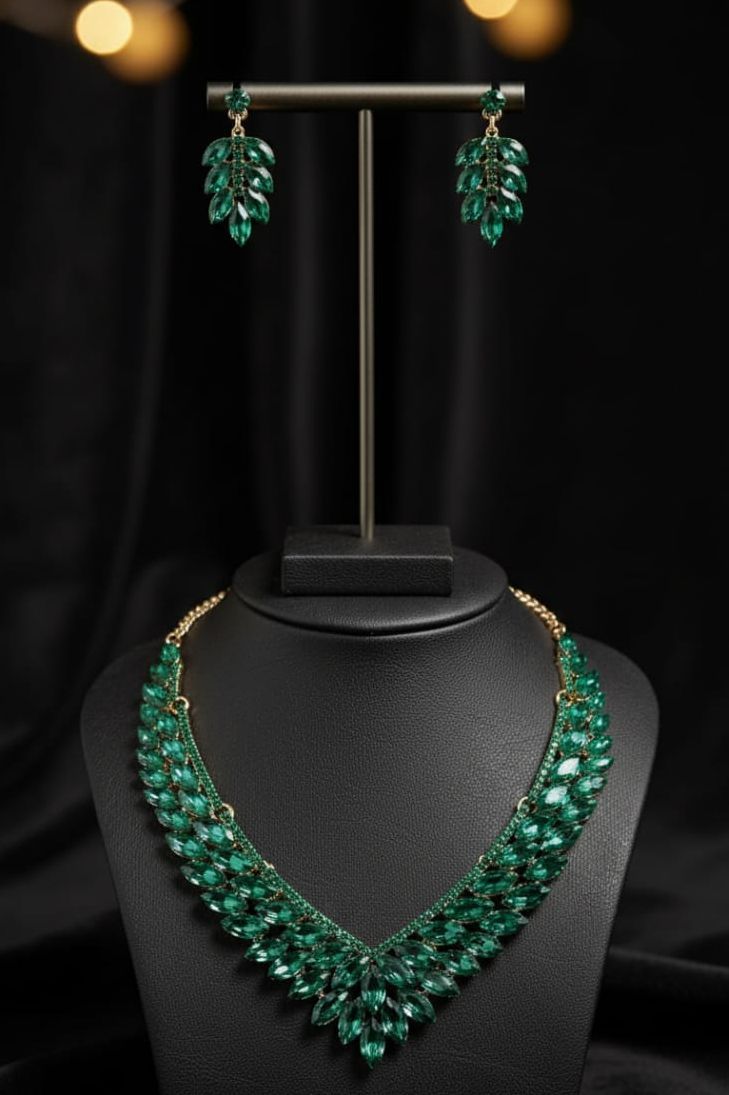 Green Artificial Rhinestone Crystal Necklace Set