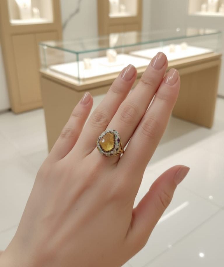 Oversized Yellow Crystal Statement Ring
