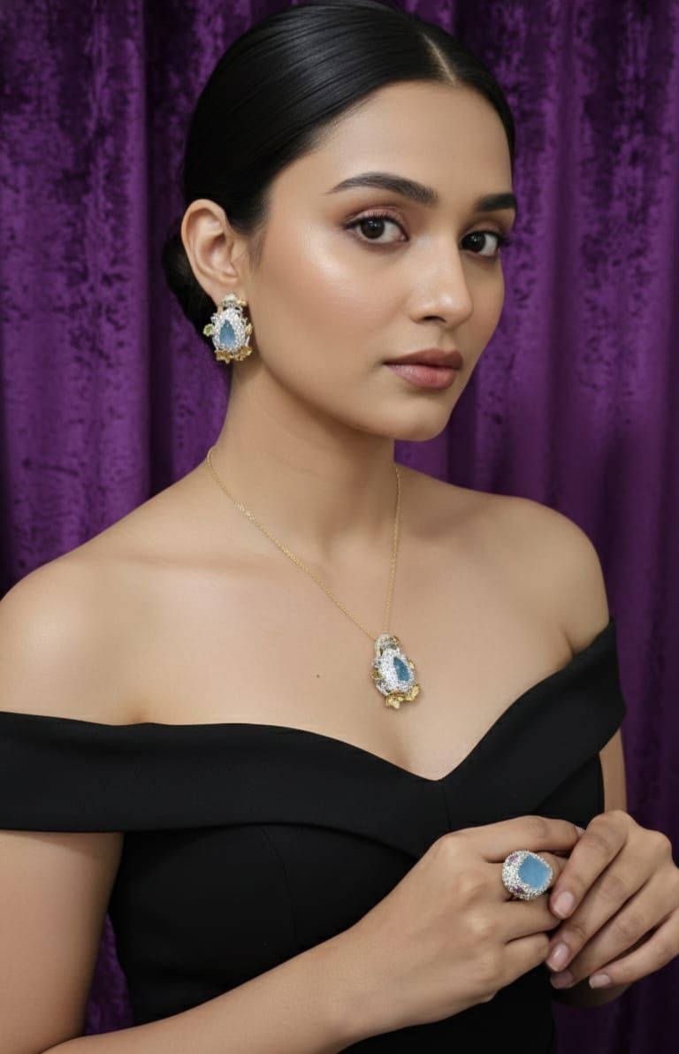 Oxidized Artificial Green Pearl Pendant Set