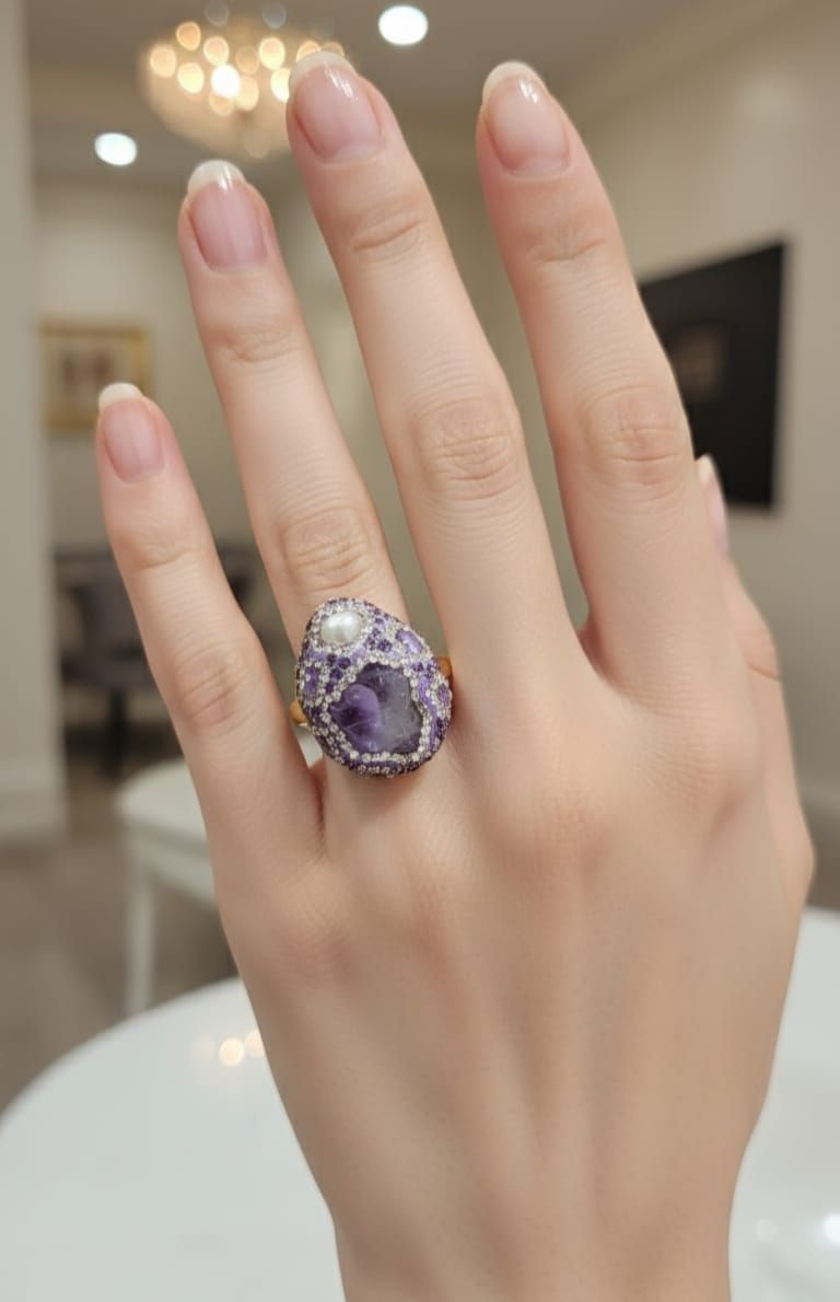 Raw Amethyst Pearl Cocktail Ring