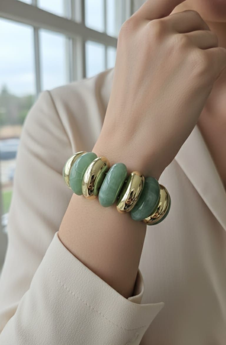 Sea Green Golden Stretchable Bracelet