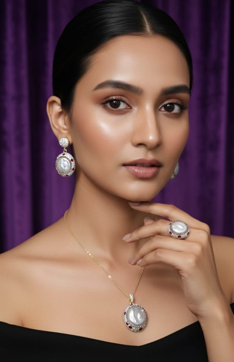 Silver Plated Artificial Pendant Set