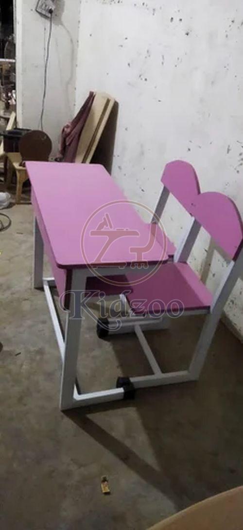 2 Seater Pink Iron Frame School Desk