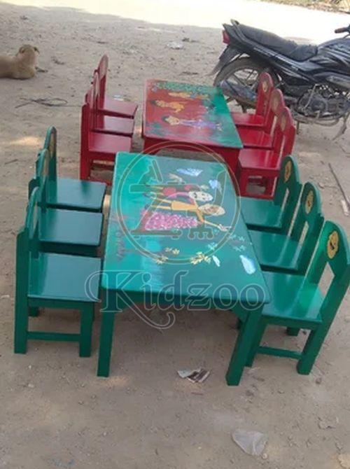 6 Seater Rubber Wooden Kids Table Chair Set