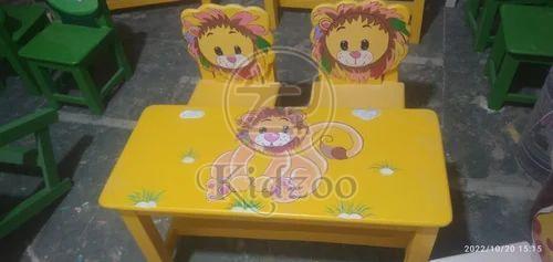 Baby Lion Theme Wooden Kid Table Set