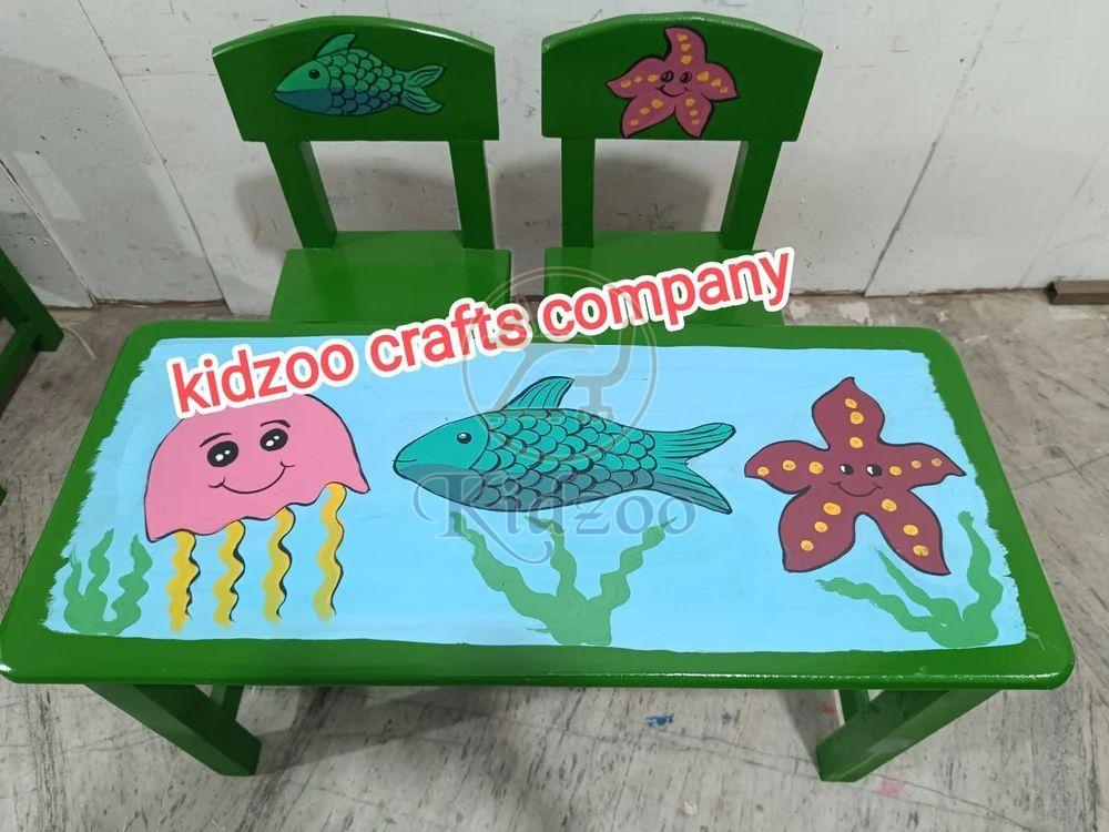 Rubber Wooden 2 Seater Ocean Theme Play School Furniture