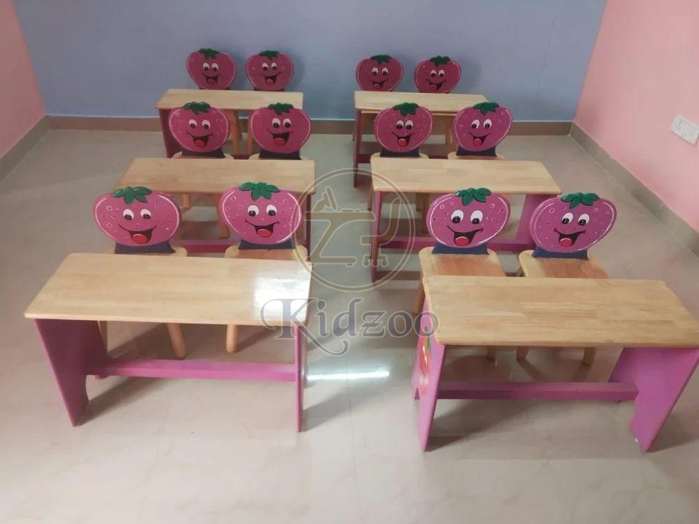 Wooden Rectangular Table With Tomato Theme Kid Chair
