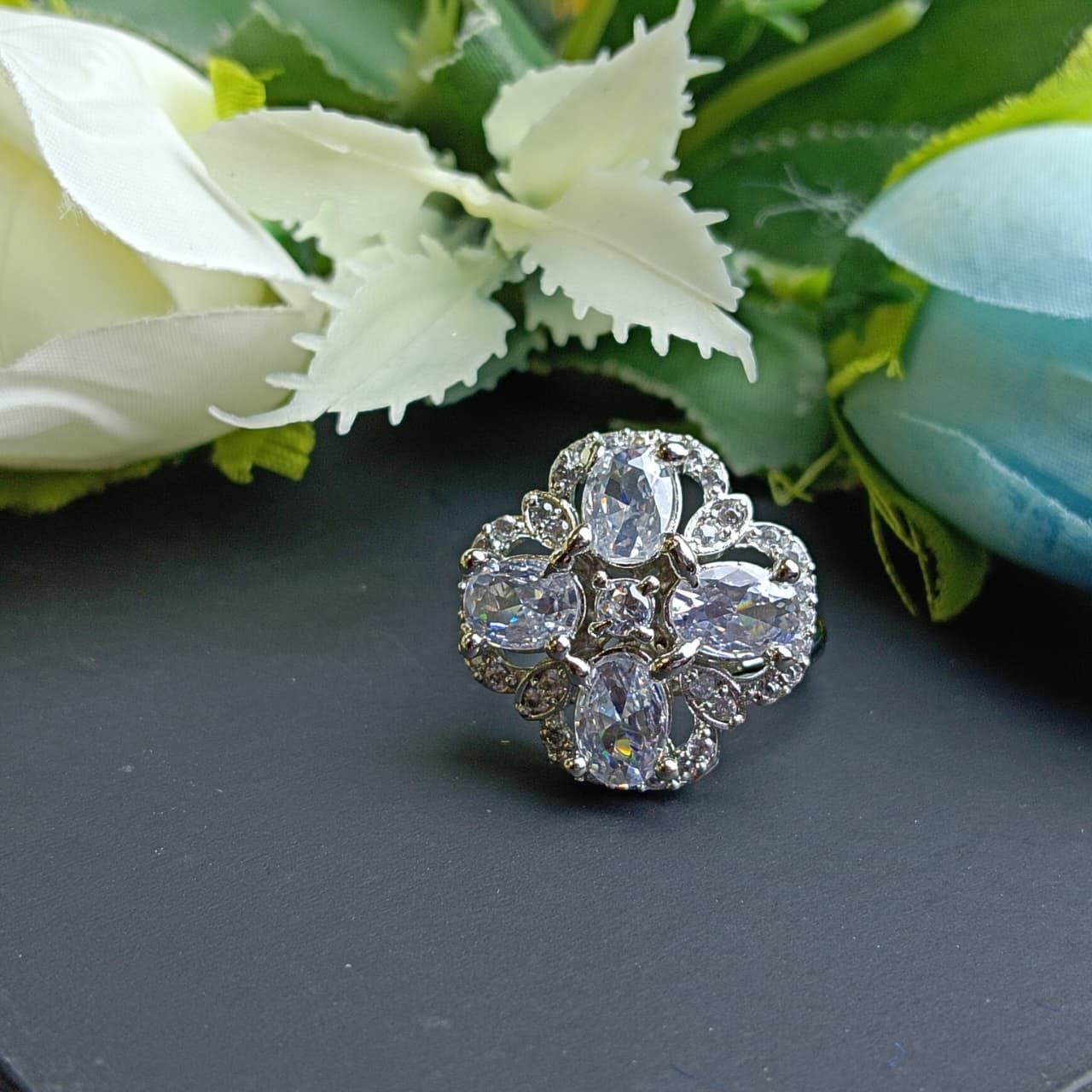 Dainty Cz Floral Ring