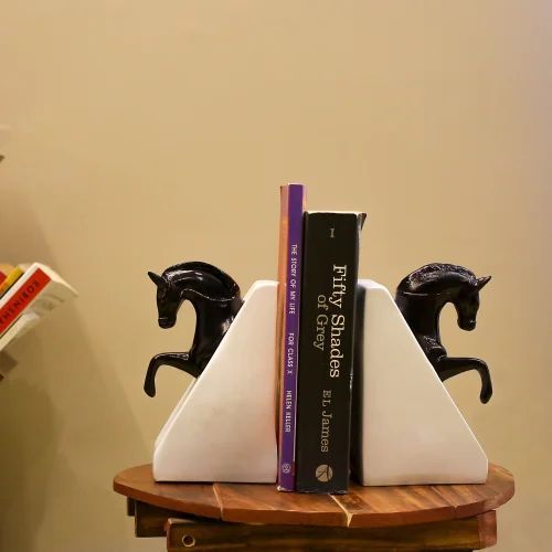 Black and White Polyresin Horse Bookend Set