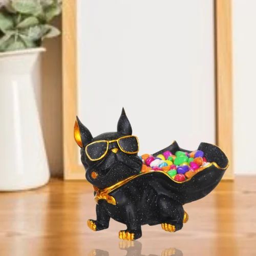 Black Dog Decorative Basket Statue