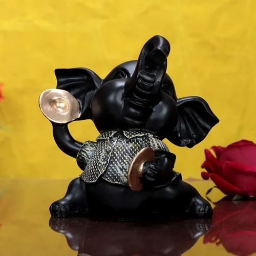 Black Resin Musical Baby Elephant Statue