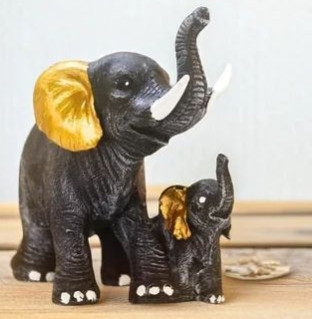 Black Resin Standing Elephant Family Statue