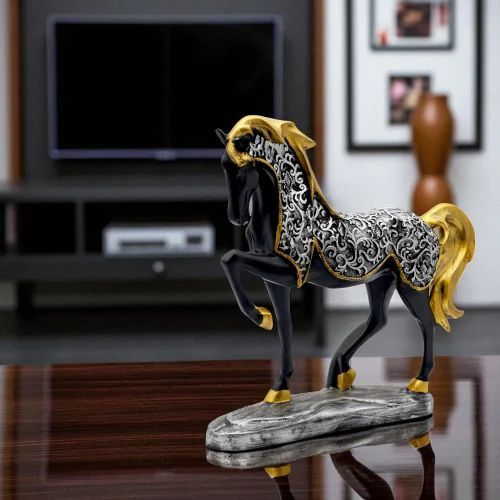 Black Standing Polyresin Horse Statue