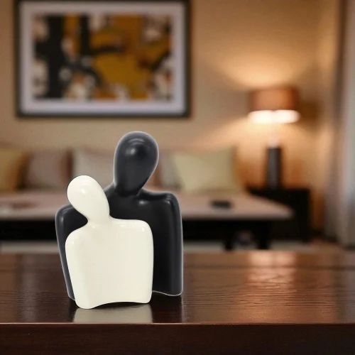 Black White Ceramic Loving Couple Statue
