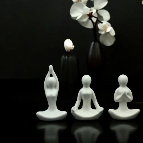 Ceramic White Yoga Girl Statue Set