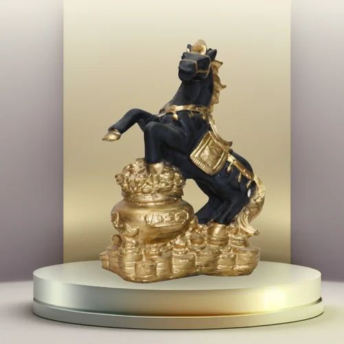 Handcrafted Black and Gold Resin Horse Statue