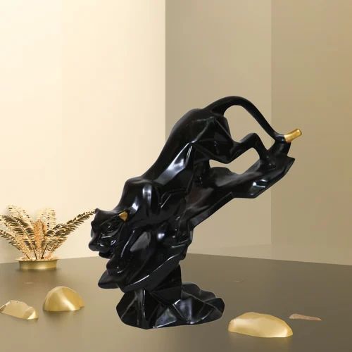 Handcrafted Black Resin Panther Decorative Statue