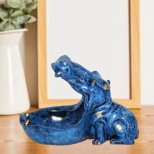 Handcrafted Resin Blue Hippo Statue