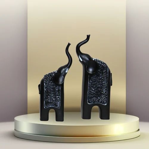 Polyresin Black Elephant Statue Pair