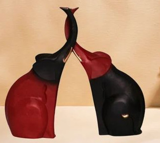 Red Black Elephant Pair Statue